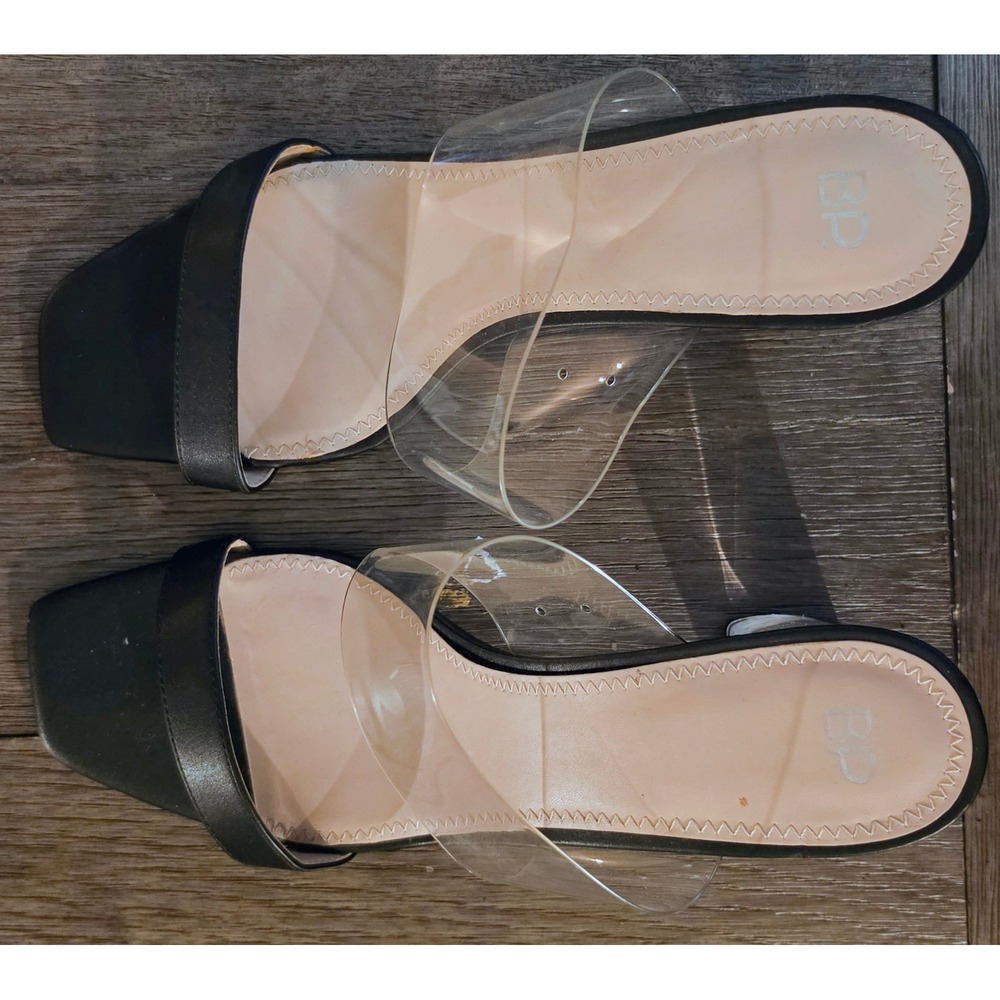 BP Black Clear Lucite Block Heel Square Toe Slide Sandals Women 13M